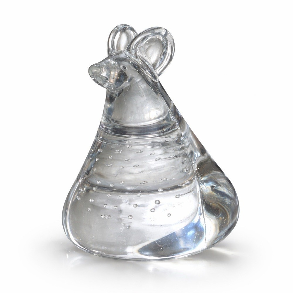 Vintage Hand Blown Art Glass Mouse Paperweight Clear Controlled Bubbles